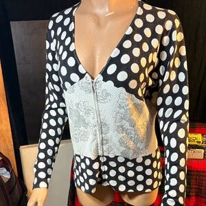 Chic Polka Dot Zip Cardigan